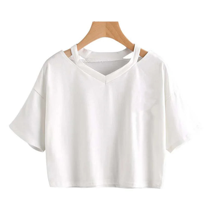Women's Graphic Short Sleeve V-neck Cropped T Shirt 90s Vintage Tshirt Woman