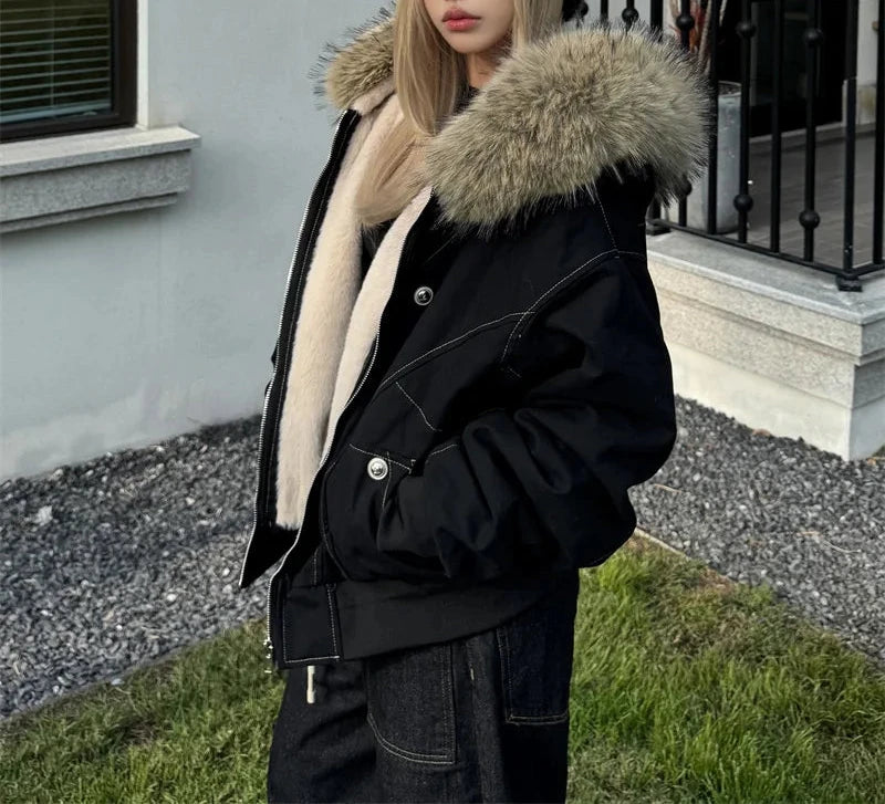 Hooded Parkas Thicken Padded Jackets Casual Zipper Gothic Women