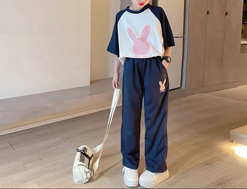 2 PCS  New Girls Big Girl Children's Casual T-Shirt Suit