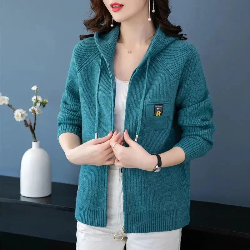 Fall/Winter New Knitted Cardigan Coat Women Hooded  Jacket Fashion