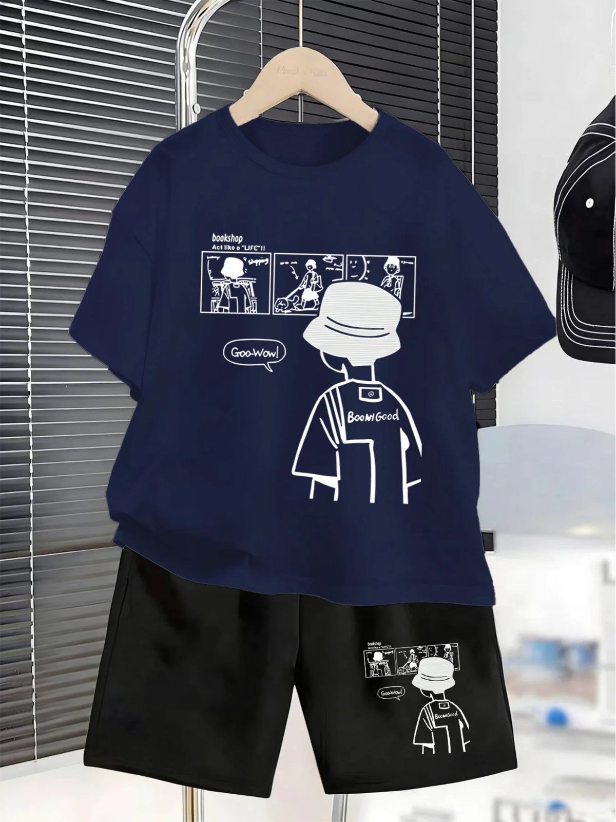 Boys Teenager Back Print Children T-shirt Shorts Two Sets
