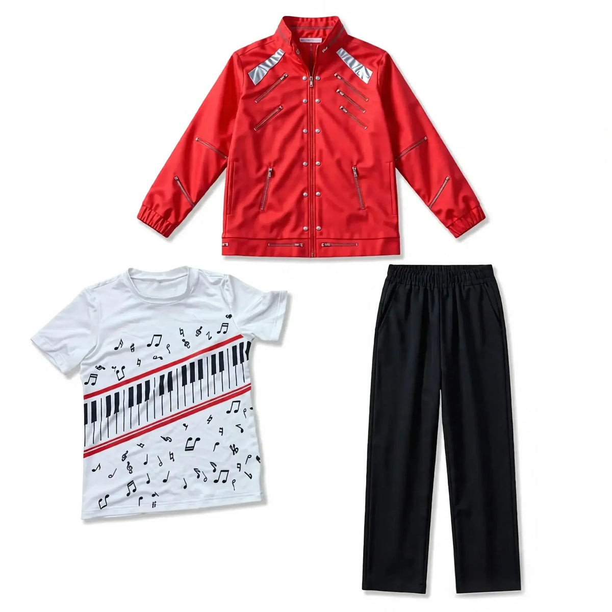 Kids Cosplay Dance Star Costume Set Red Printed 80s 90s Stage Party Outfit