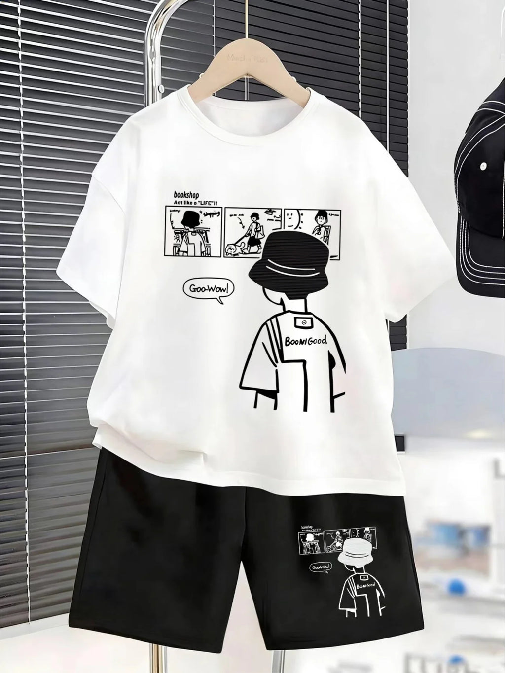 Boys Teenager Back Print Children T-shirt Shorts Two Sets