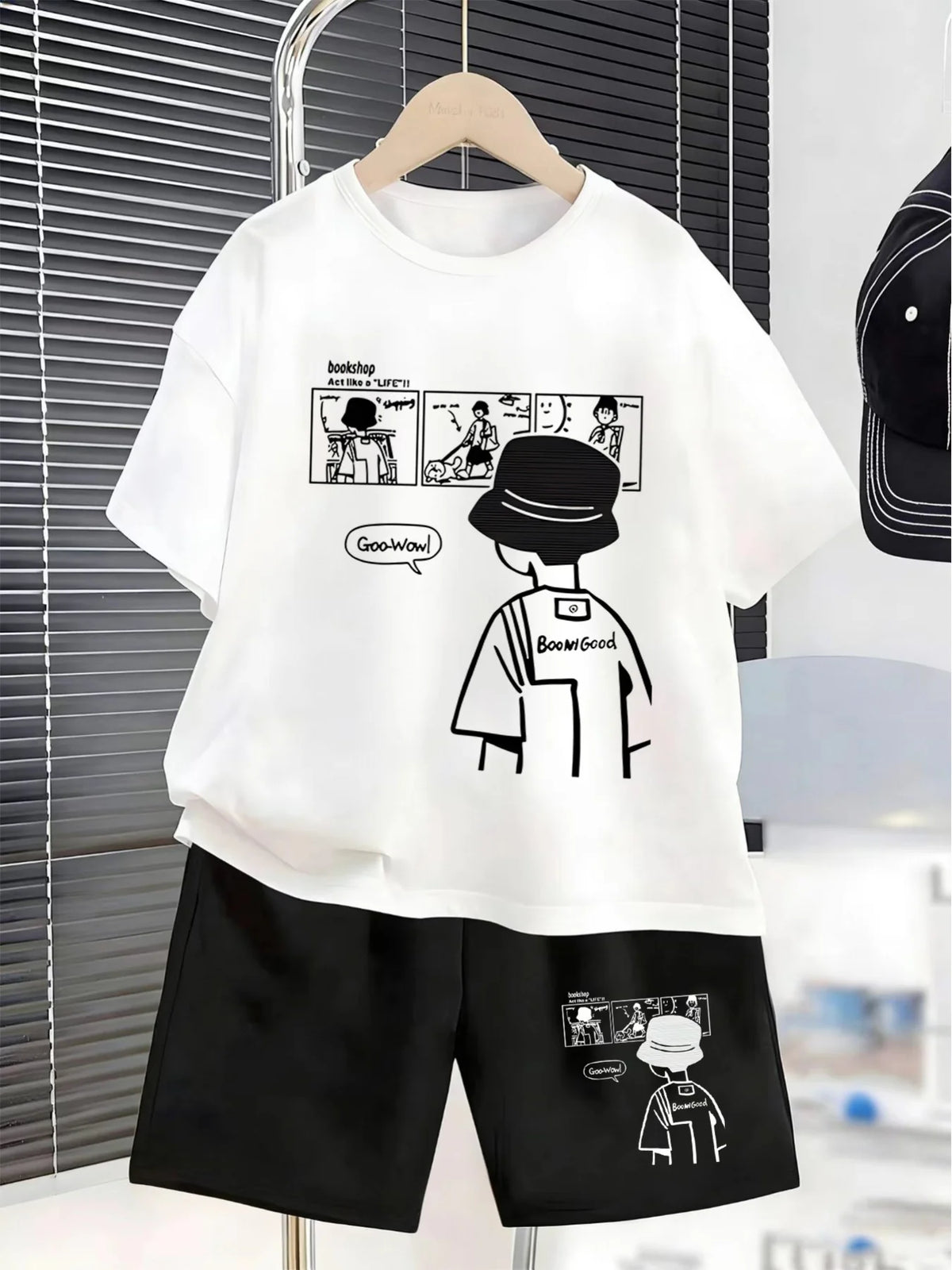 Boys Teenager Back Print Children T-shirt Shorts Two Sets