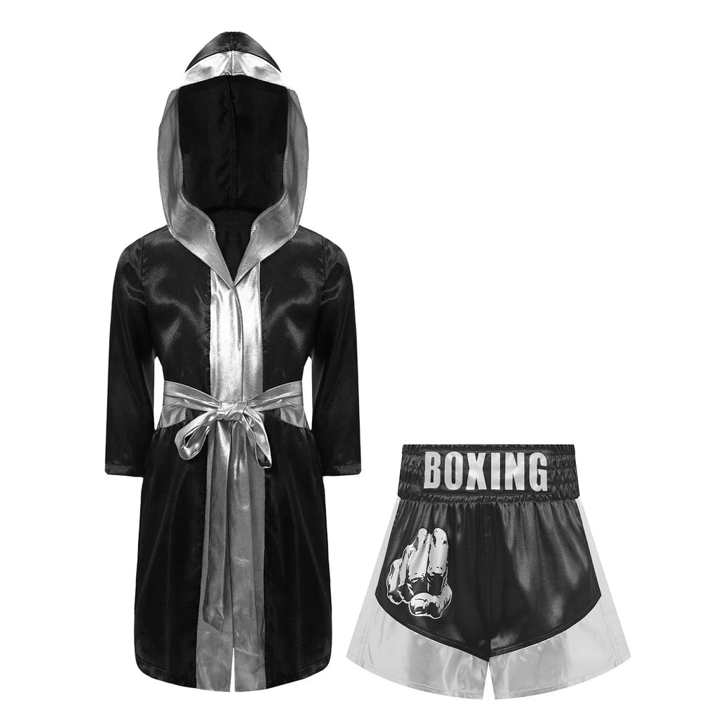 Kids Boys Boxing Costume Halloween Boxers Cosplay Costume 2 Piece Boxing Robe And Muay Thai