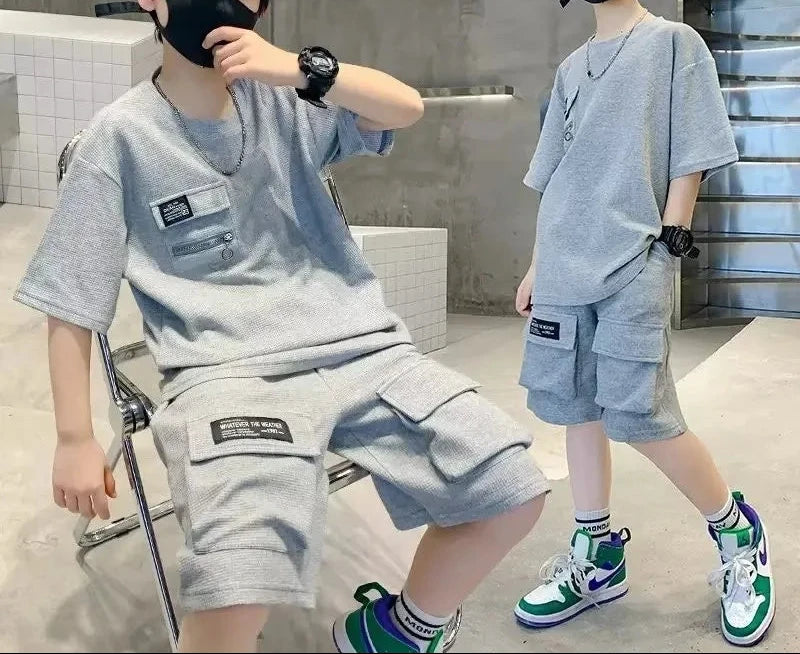 T-Shirt+Shorts 2-Piece Boys Letter Printing New Children Teen