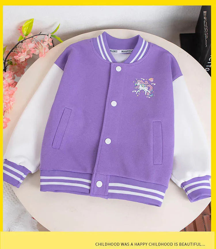 Girls Cartoon Unicorn Jackets For 3-12 Years Teens Clothes For Teenage Girls Sports Outerwear