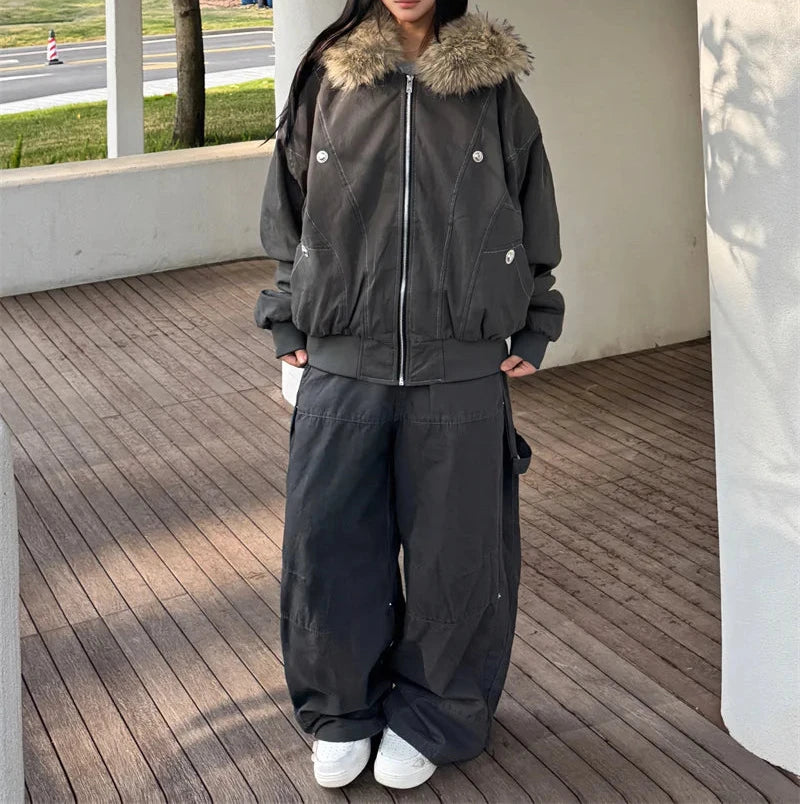 Hooded Parkas Thicken Padded Jackets Casual Zipper Gothic Women