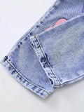Girl's Y2K Sunflower Pattern Printed Straight and Loose Denim Drawstring Pants