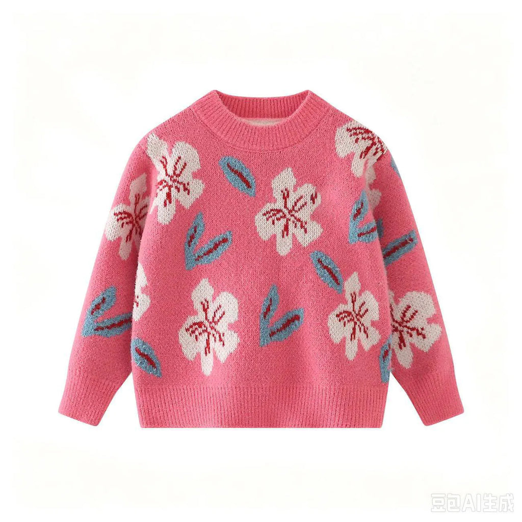 Girls' Vintage Jacquard Pullover Sweater, New Autumn-Winter Versatile