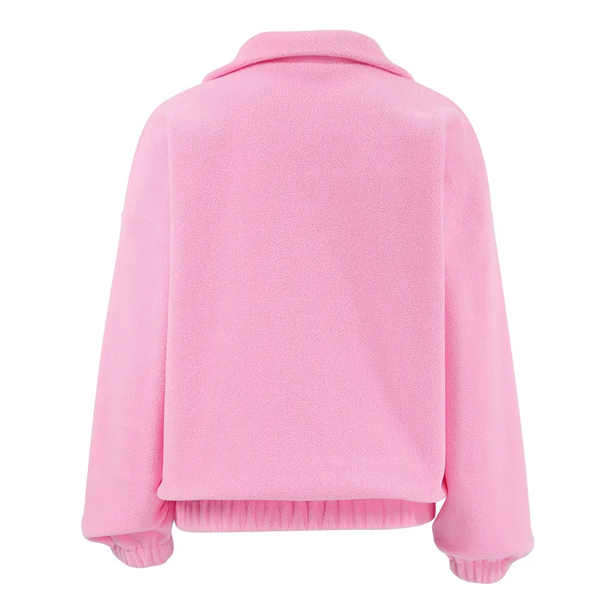 Women Autumn Winter Fleece Hoodies Elegant Stand Collar Zipper Loose Sweatshirt Elegant Solid Pullover Casual Top Streetwear