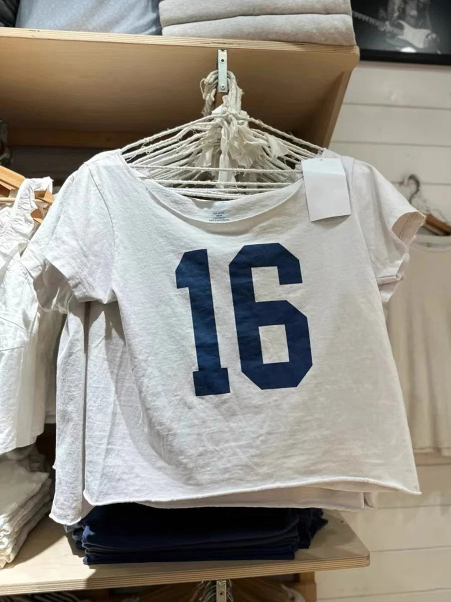 Vintage T Shirt Women Casual Summer White Round Neck Short