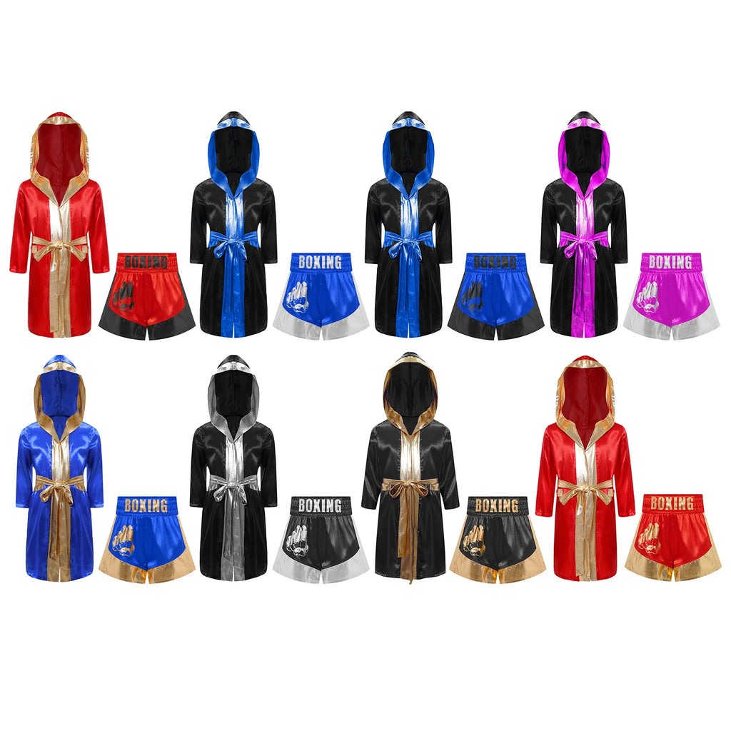 Kids Boys Boxing Costume Halloween Boxers Cosplay Costume 2 Piece Boxing Robe And Muay Thai