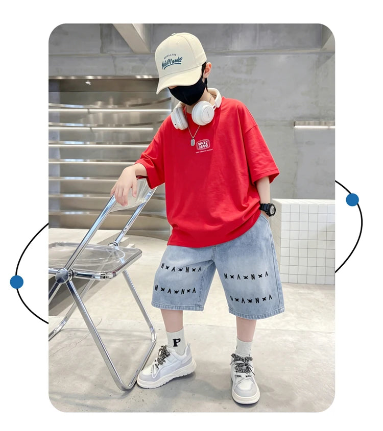 Tween Boys Casual Streetwear Outfit Kids New Summer Clothes Suit