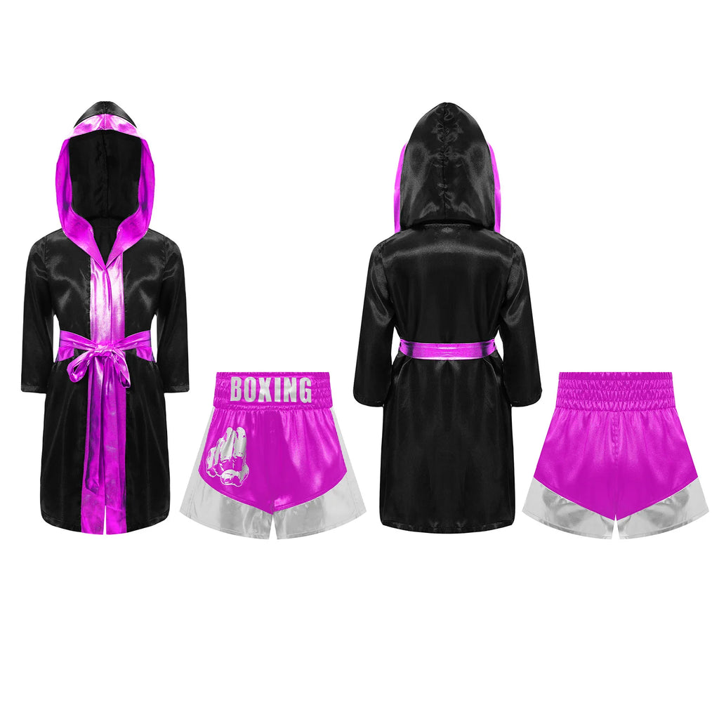 Kids Boys Boxing Costume Halloween Boxers Cosplay Costume 2 Piece Boxing Robe And Muay Thai