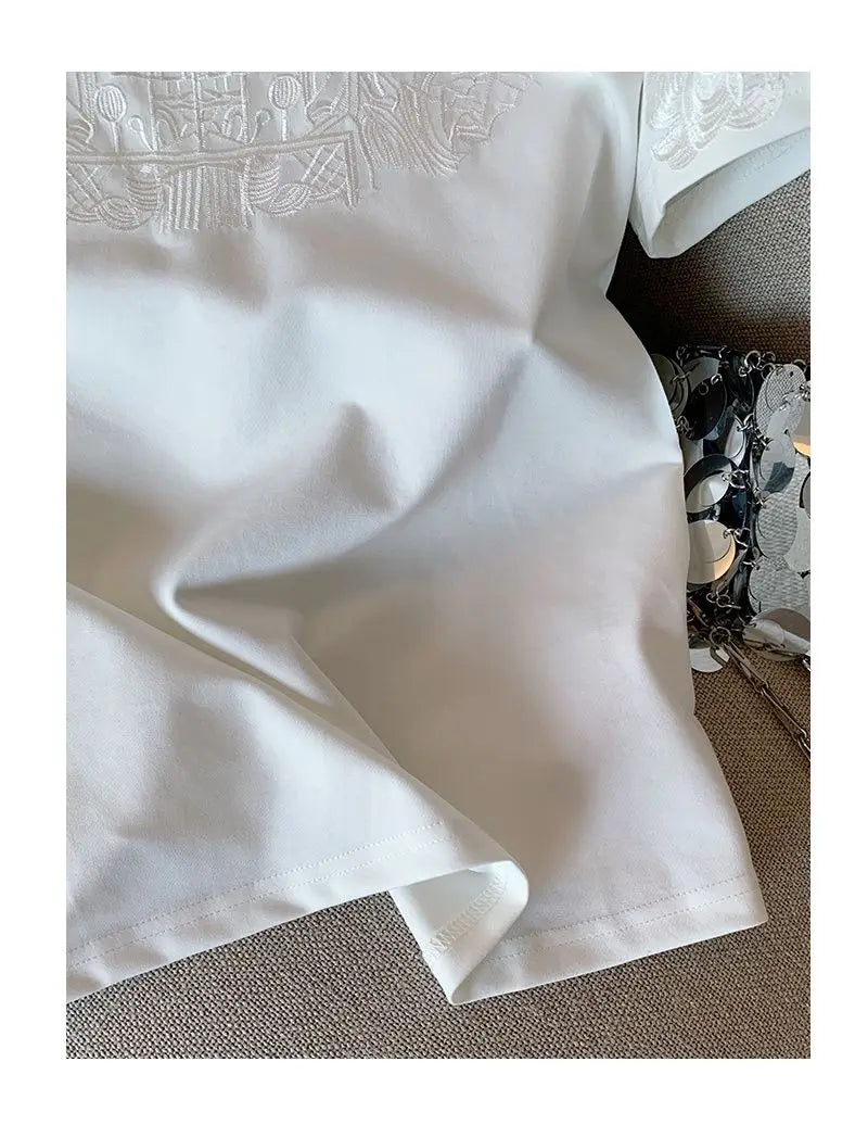 Women Clothing Summer Fashion Vintage Embroidery White Cotton Basic T Shirt Female Simple Casual O Neck Short Sleeve Loose Tops