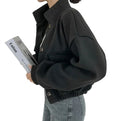 Autumn Winter Short Sleeve Wide Loose Casual Wool Coat Women Solid Fashionable