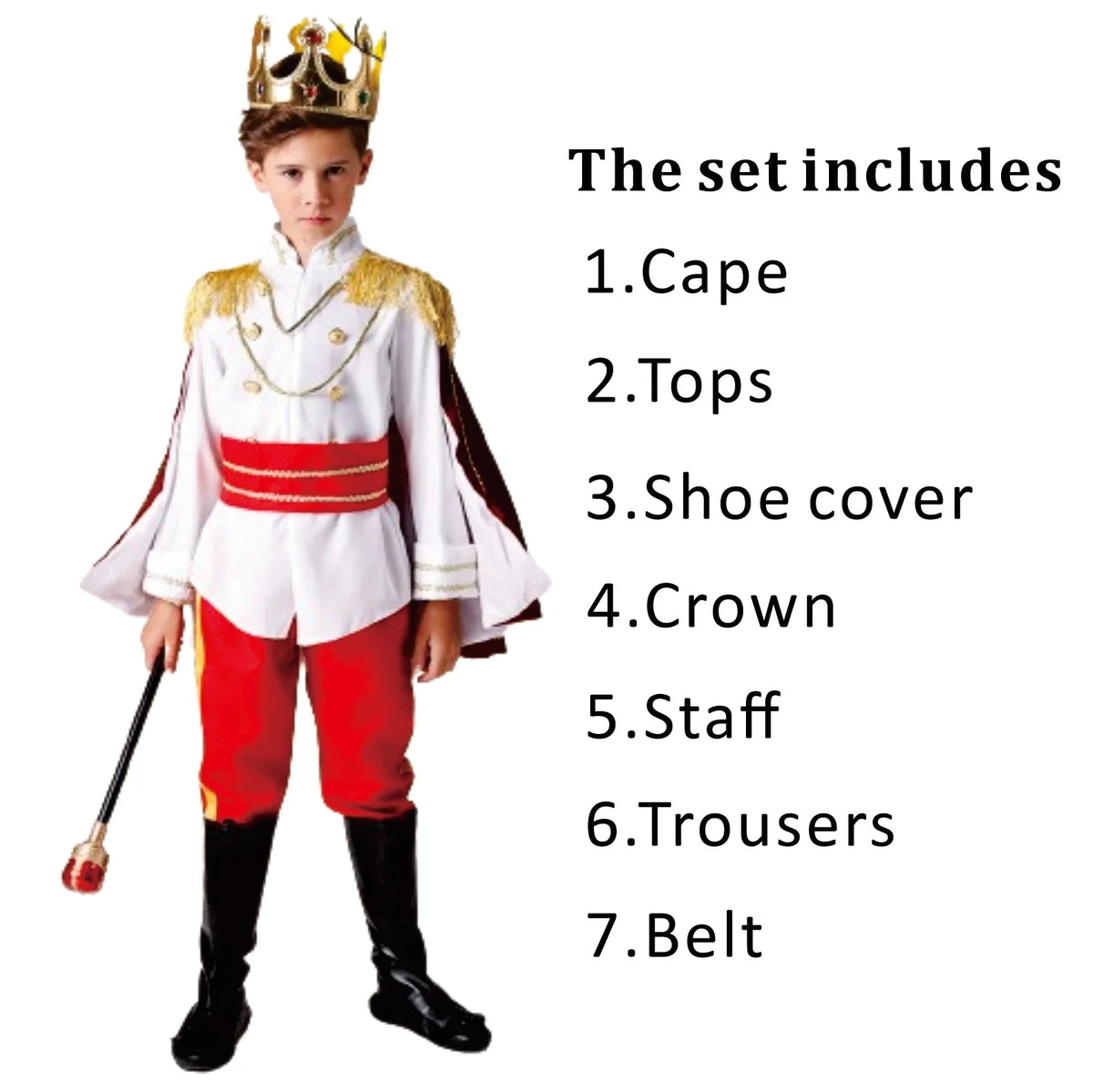 7 Pieces Boys King Carnival Costume Medieval