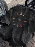 Vintage Washed Print Pattern Retro Round Neck T-Shirt Casual Outdoor Use 100% Cotton Breathable Comfortable