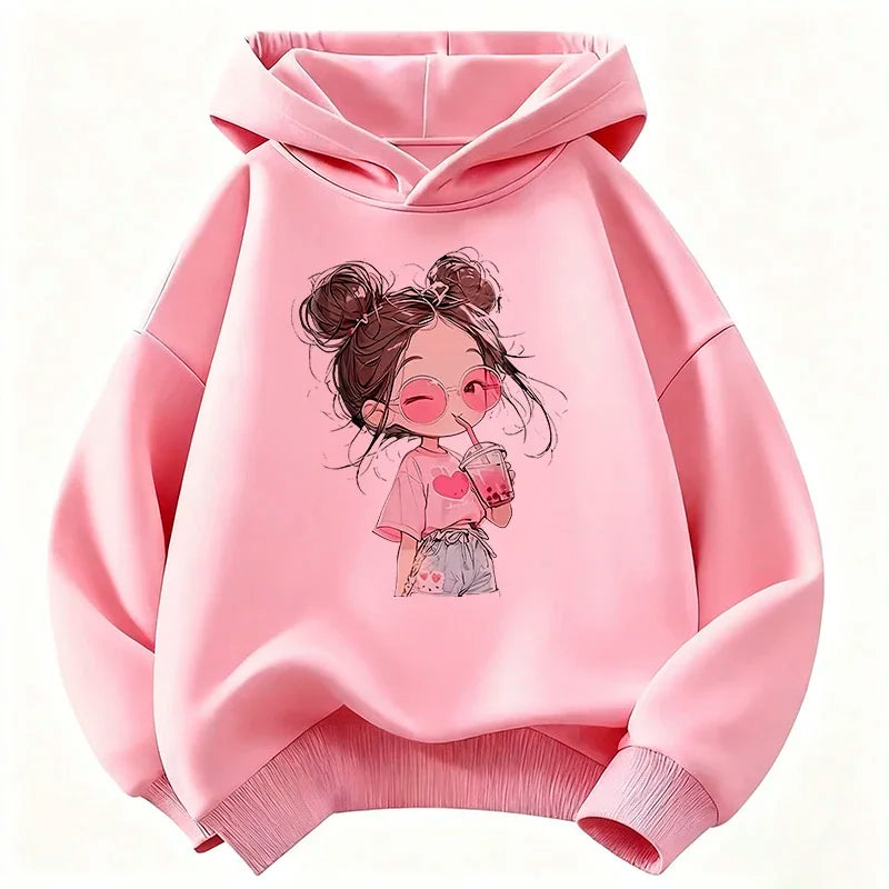 hooded casual sports shirt -  girls' niche fruit beverage printed pullover hoodie