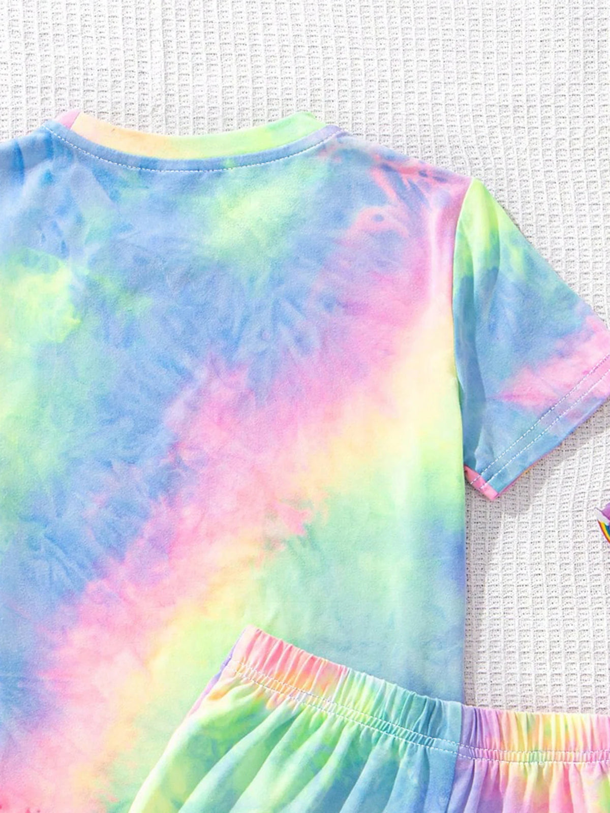 Girls 2Pcs Tie-Dye K-POP Cute Idol Print T-Shirt & Shorts