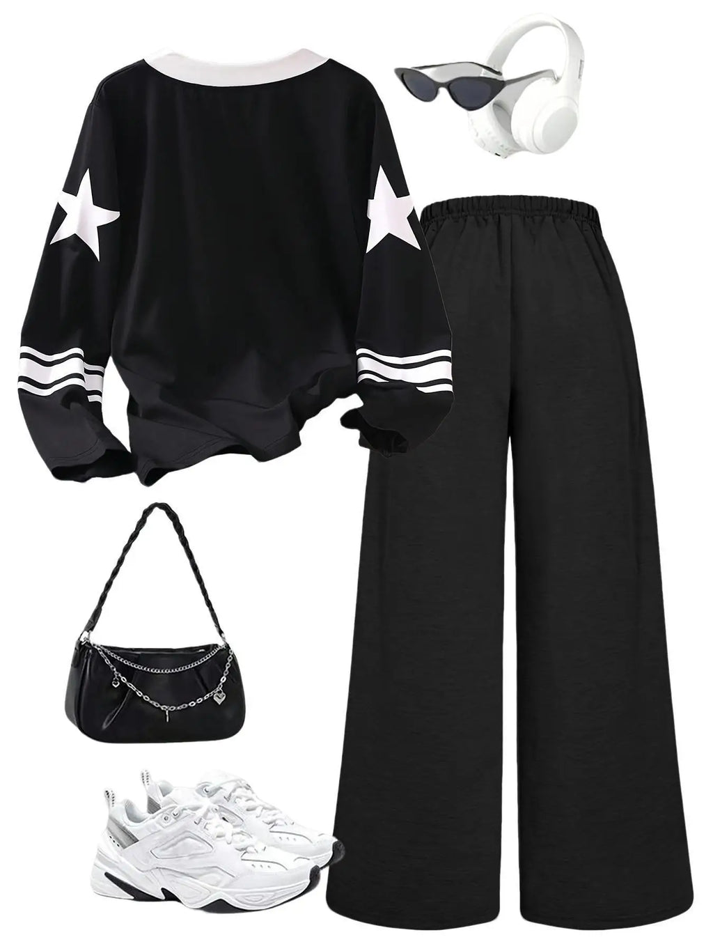 2-Piece Casual Outfit: Teen Girls' Digital Print Long Sleeve Top + Black Pants