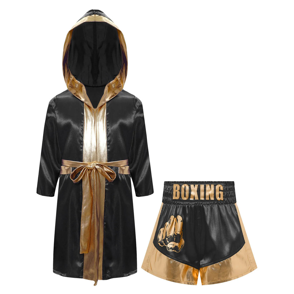 Kids Boys Boxing Costume Halloween Boxers Cosplay Costume 2 Piece Boxing Robe And Muay Thai