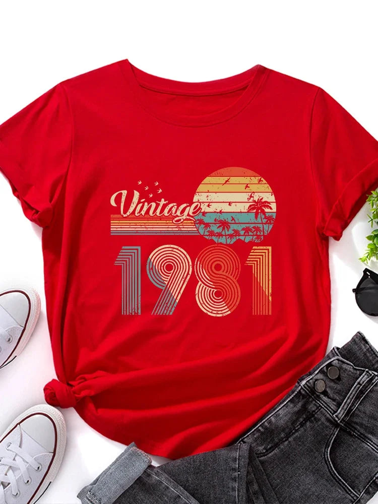 vintage 1981 Print Women T Shirt Short Sleeve O Neck Loose Women