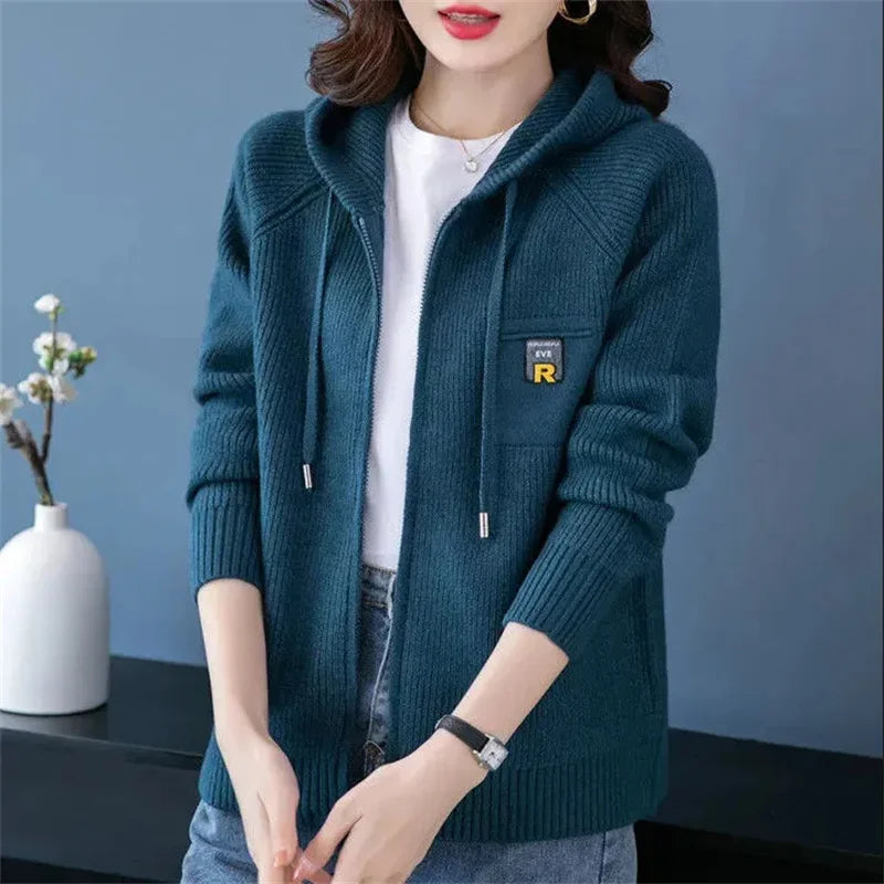 Fall/Winter New Knitted Cardigan Coat Women Hooded  Jacket Fashion