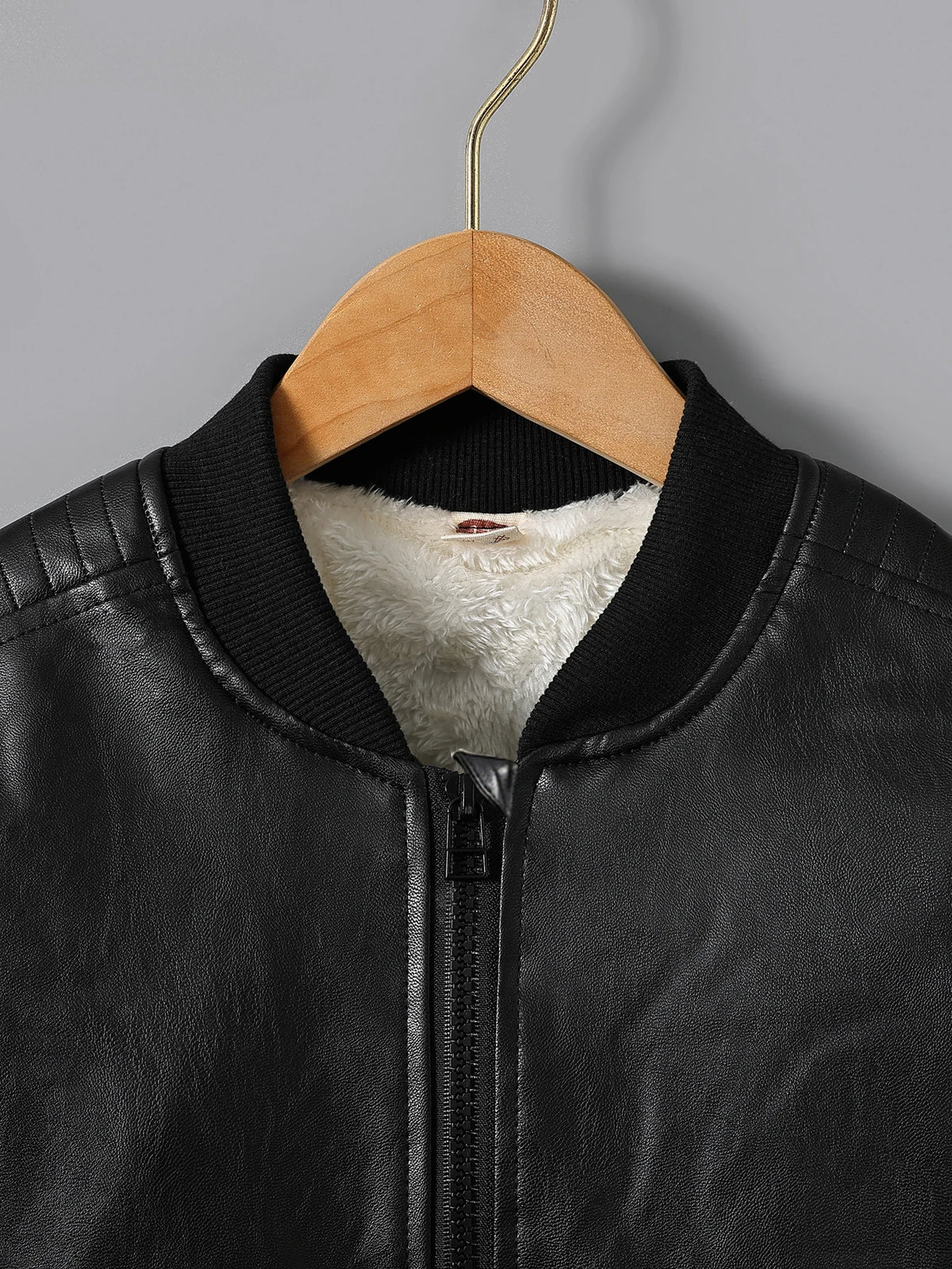 Children's Clothing Boys' Spring and Autumn Pu Leather Jacket, Retro Stylish High-End Jacket, Trendy Biker Jacket, Easy to Clean Classic Baseball Jacket, Outerwear