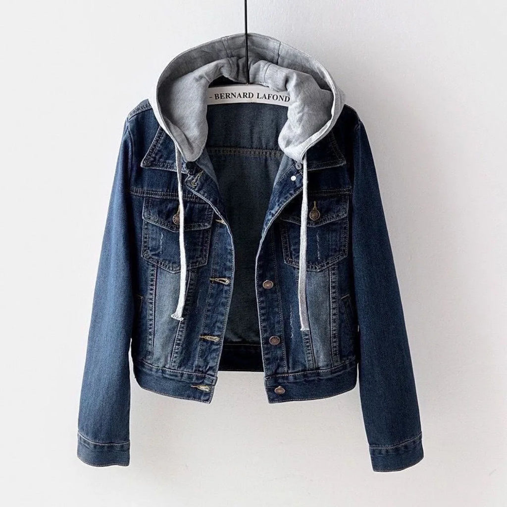 Denim Short Jacket for Women Short Autumn Winter Long-sleeved Slim Hooded Versatile