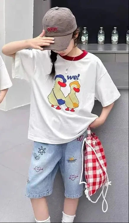 Cute Embroidery Denim Knee-length Shorts for Girls