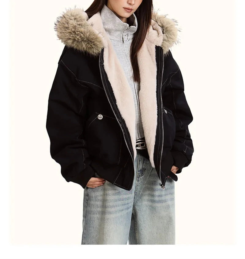 Hooded Parkas Thicken Padded Jackets Casual Zipper Gothic Women