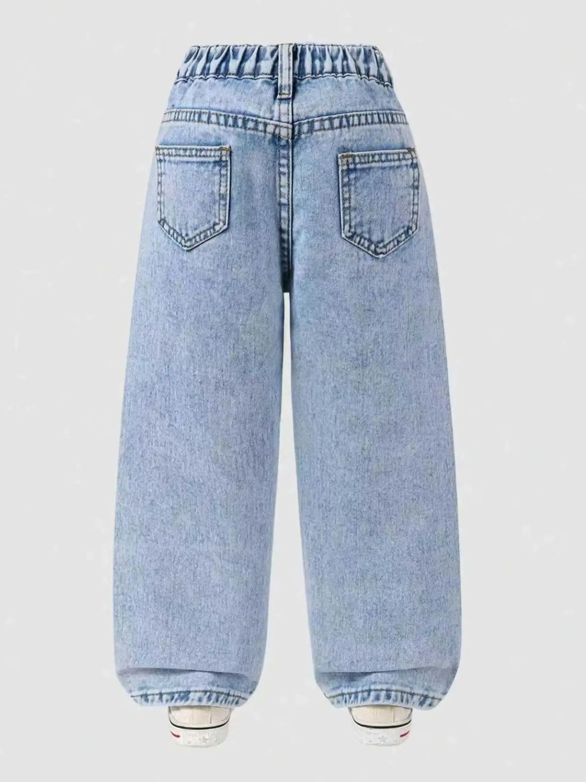 Girls' Floral-Printed Towel-Stitch Denim Jeans Versatile Casual Pants for Kids.