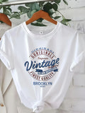 T-Shirt Vintage Print Casual Crew Neck Short Sleeve Casual Women